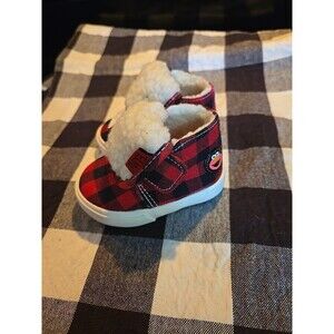 Sesame Street Elmo Red Black‎ Plaid Sherpa Lined Baby Infant Shoes Size 1W